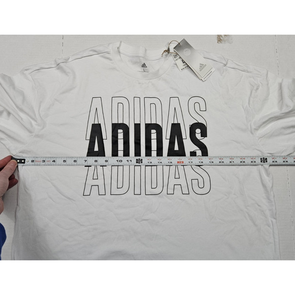 Adidas Graphic Tee Mens Large White Short Sleeve Spell out Loose Fit - Picture 3 of 7